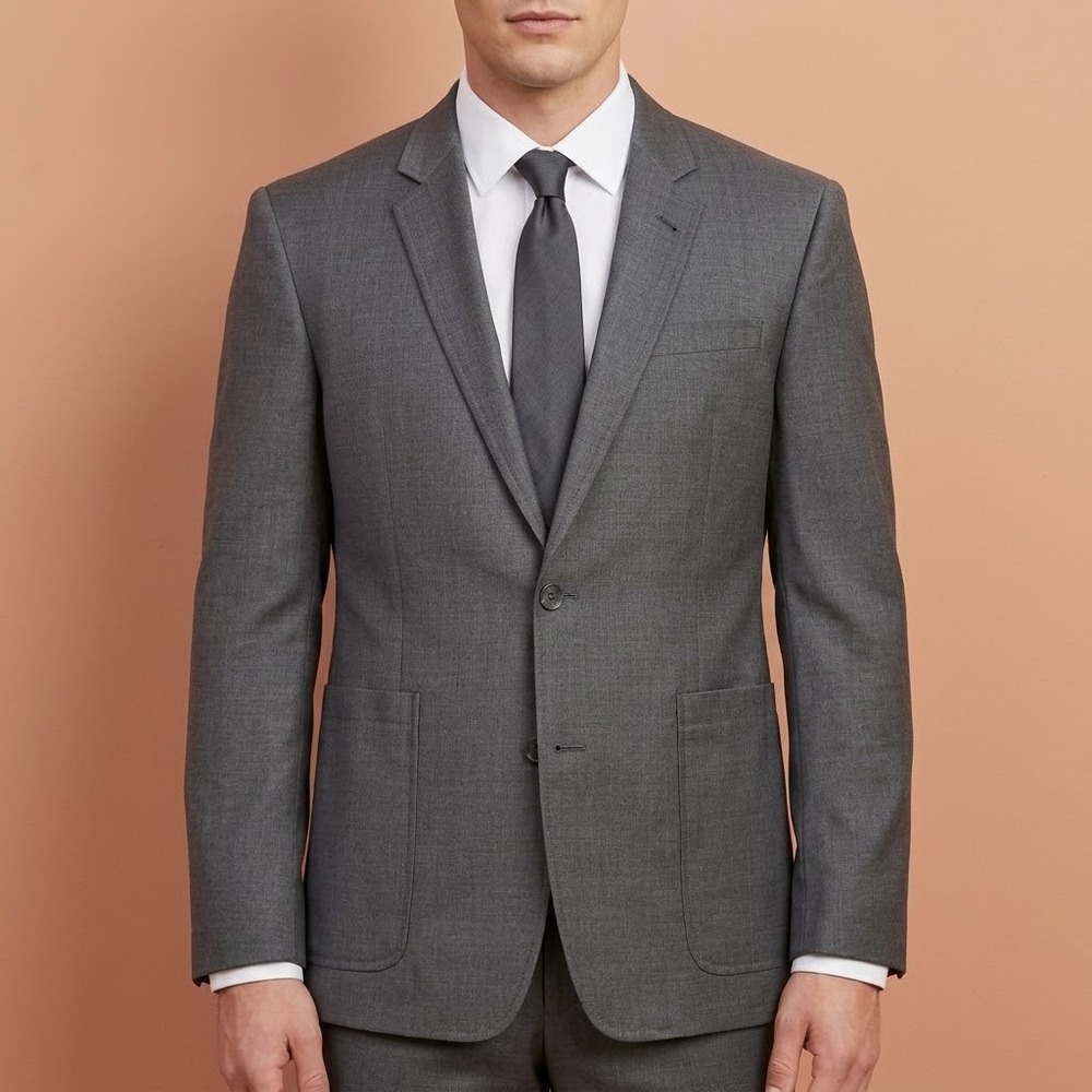 Murano Fitted Suit Jacket‎ Mens L Grey Blazer Patch Pockets EUC